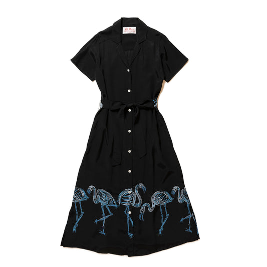 FLAMINGO DRESS BLACKxBLUE