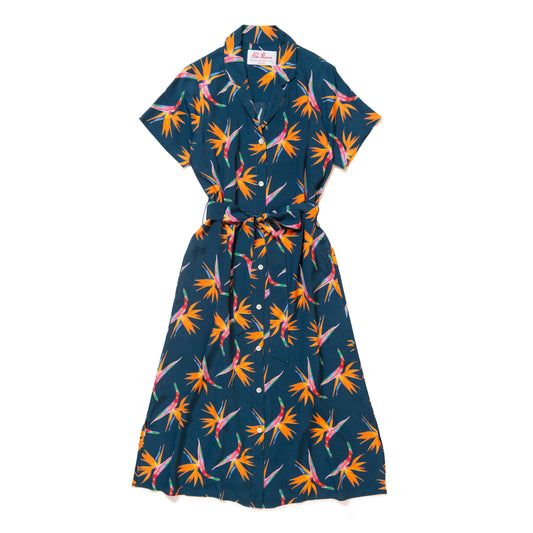 BIRDS OF PARADISE DRESS NAVY
