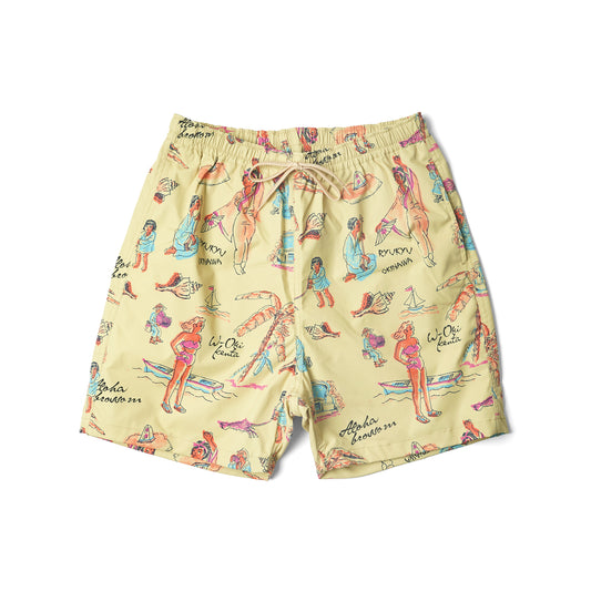 RYUKYU SOUVENIR BEACH SHORTS LEMON