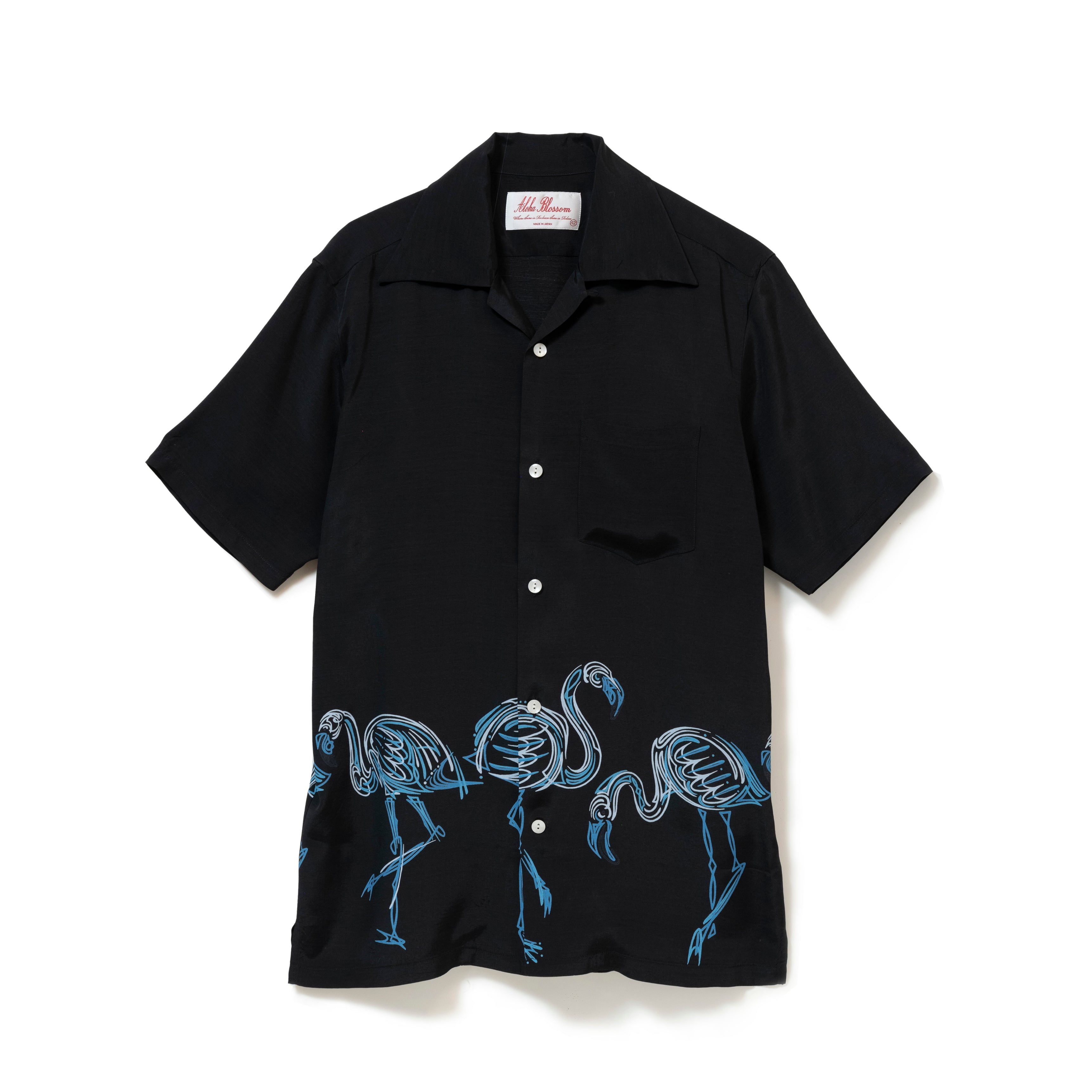 FLAMINGO SHORT SLEEVE BLACKxBLUE – Alohablossom