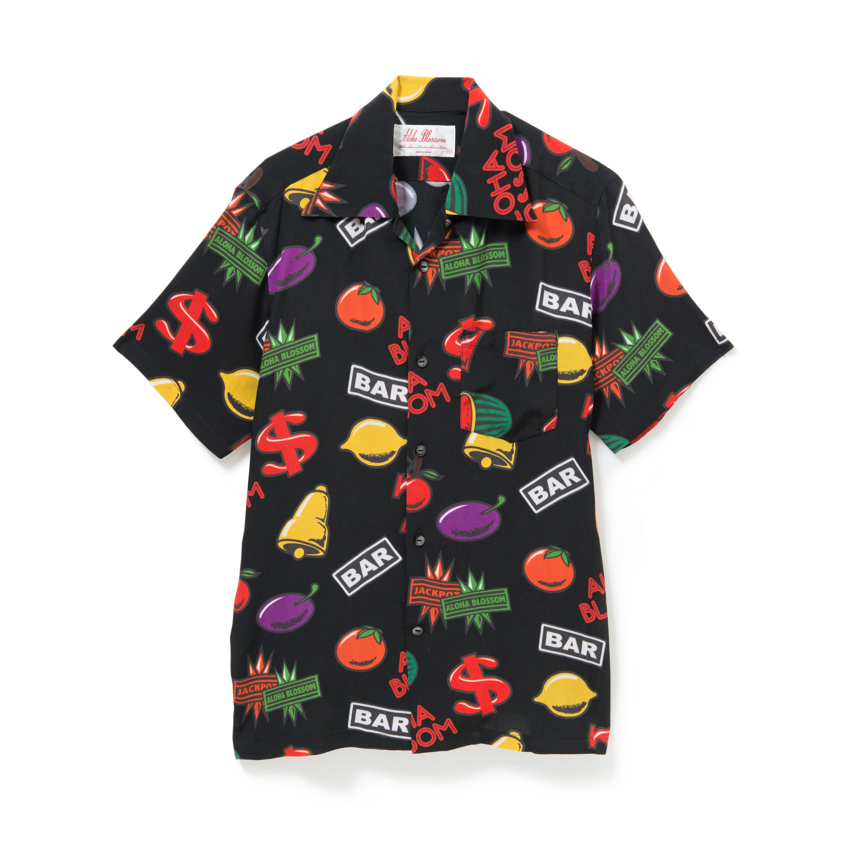極美品★アップルバム⬛︎アロハシャツ⬛︎半袖シャツ⬛︎ボブマーリー⬛︎ブラック⬛︎M アロハブロッサム AB-0001010101 レーヨン 音符 総柄 アロハ