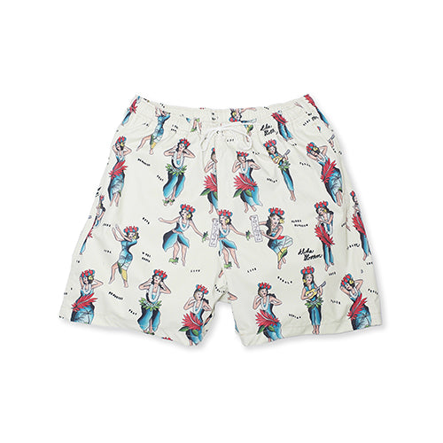 HULA GIRL BEACH SHORTS NATURAL Alohablossom